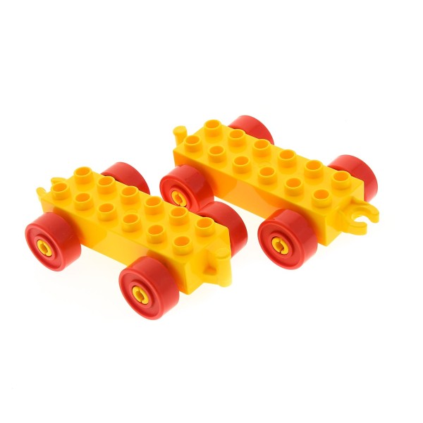2x Lego Duplo Anhänger 2x6 gelb Reifen rot Auto Schiebe Zug 4100748 2312c02 