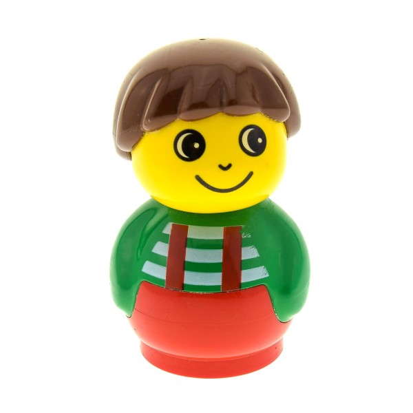 1x Lego Duplo Primo Figur Junge rot Oberteil grün weiß Haare braun baby010