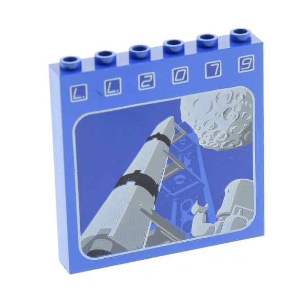 1x Lego Wand Paneele B-Ware abgenutzt 1x6x5 blau LL2079 Rakete Mond 3754pb01