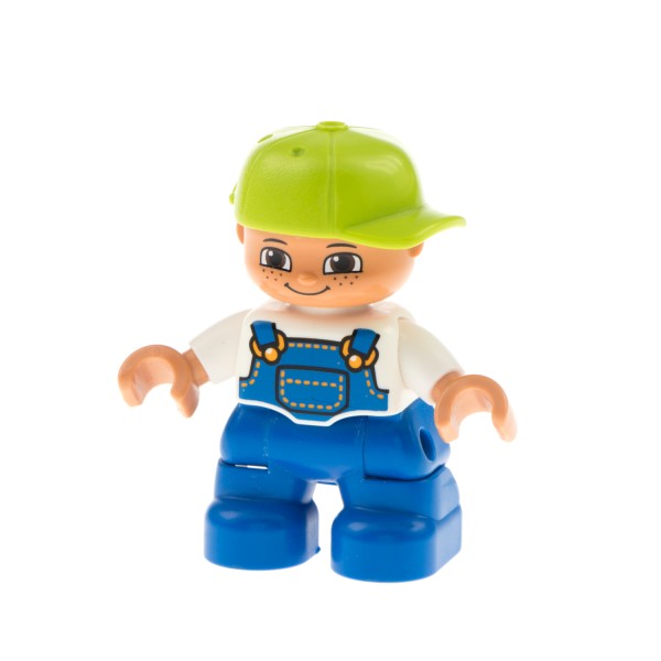 1x Lego Duplo Figur Kind Junge blau Latzhose T-Shirt weiß Basecap 47205pb025