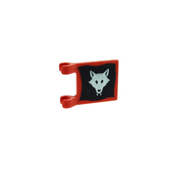 1 x Lego System Fahne rot 2x2 bedruckt mit Wolfs Bande Pack Wolf Kopf Logo schwarz silber Schild Flagge Banner 2335p44