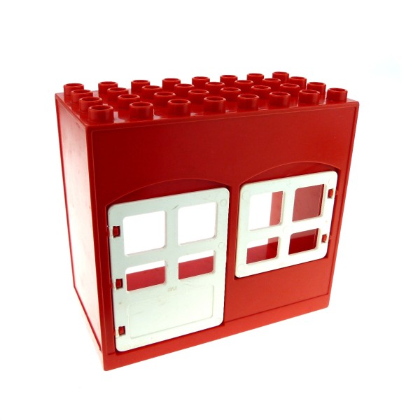 1x Lego Duplo Gebäude Haus 4x8x6 rot Tür Fenster weiß schmal 2205 2206 6431