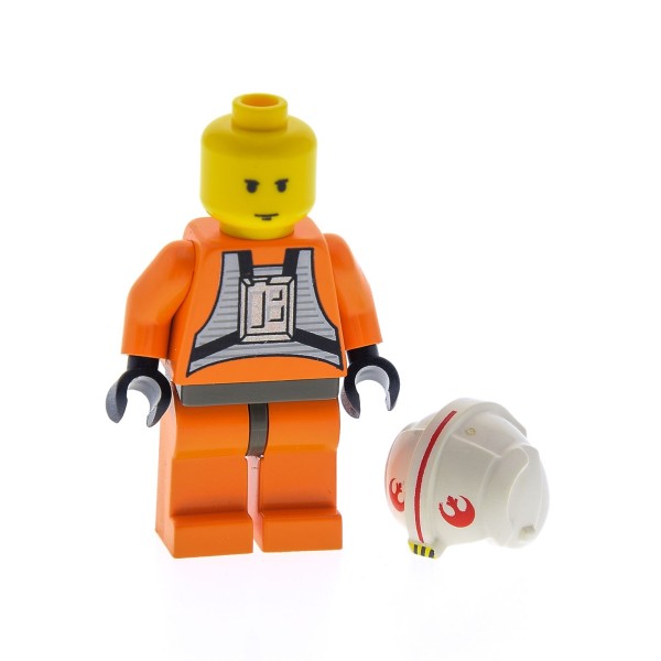 1 x Lego System Figur Star Wars Luke Skywalker X Wing Pilot Torso orange Hüfte alt-dunkel grau Rebellen Helm weiss bedruckt 4483 7130 7140 7142 x164px2 973ps1c01 sw019
