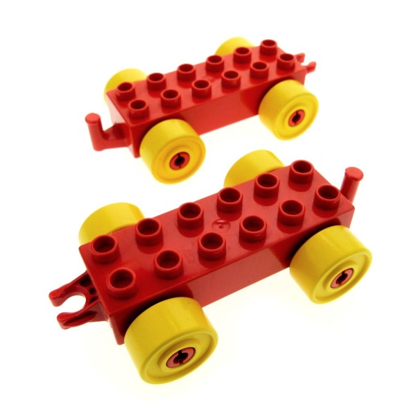 2x Lego Duplo Anhänger 2x6 rot Reifen Rad gelb Auto Schiebe Zug 4100750 2312c01