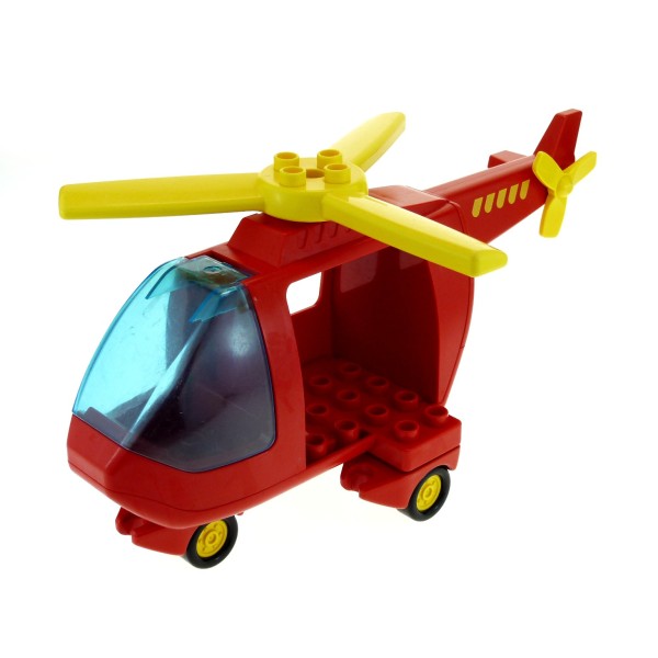 1x Lego Duplo Hubschrauber B-Ware abgenutzt groß rot schwarz Feuerwehr 6343pb01