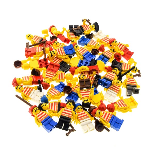 5 x Lego System City Mini Figuren Pirat Seeräuber Seemann Piraten Torso Streifen rot weiss mit Zubehör Kopfbedeckung zufällig gemischt 