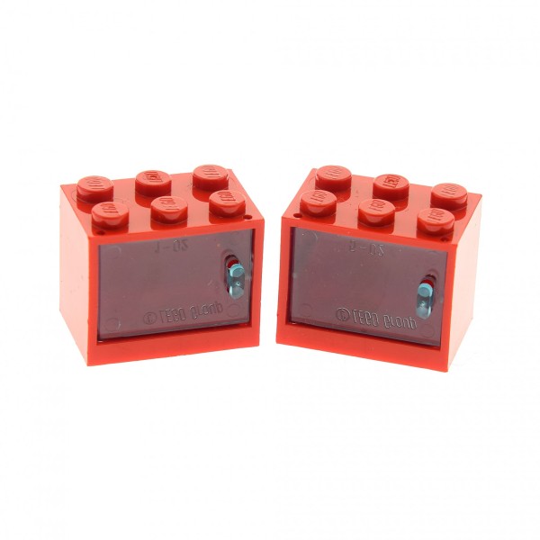 2x Lego Schrank rot 2x3x2 Tür transparent hell blau Kiste Noppen voll 4533 4532a