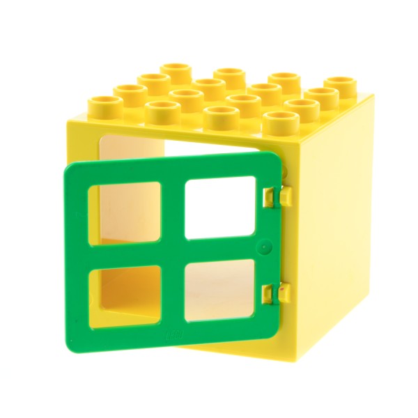 1x Lego Duplo Fenster Tür Würfel gelb Rand dünn 4 Scheiben hell grün 90265 18857