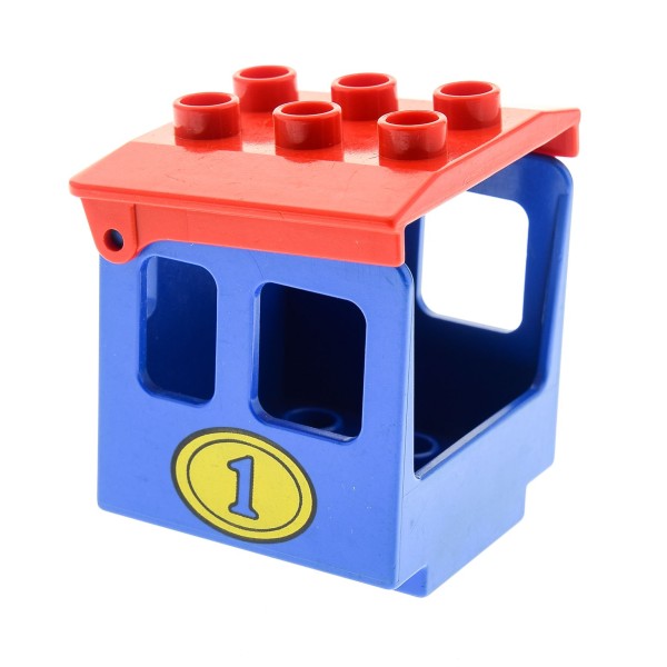 1x Lego Duplo Aufsatz Zug Kabine blau rot 3x3x3 bedruckt Nr 1 einseitig 4544pb01