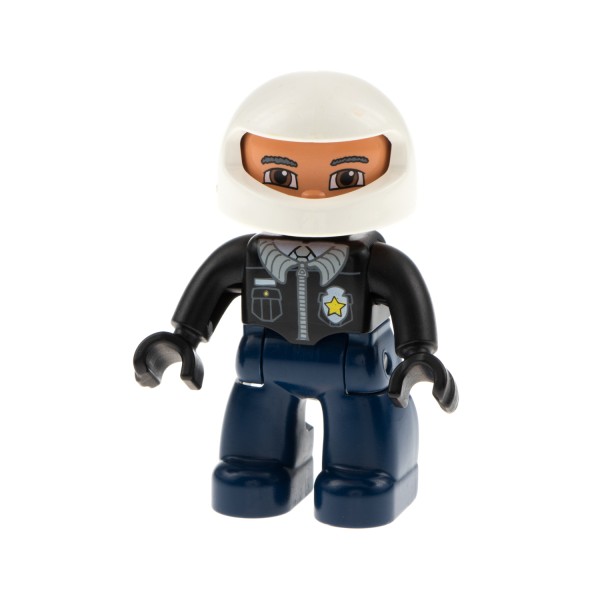 1x Lego Duplo Figur Mann Polizist dunkel blau Helm Hände schwarz 47394pb067