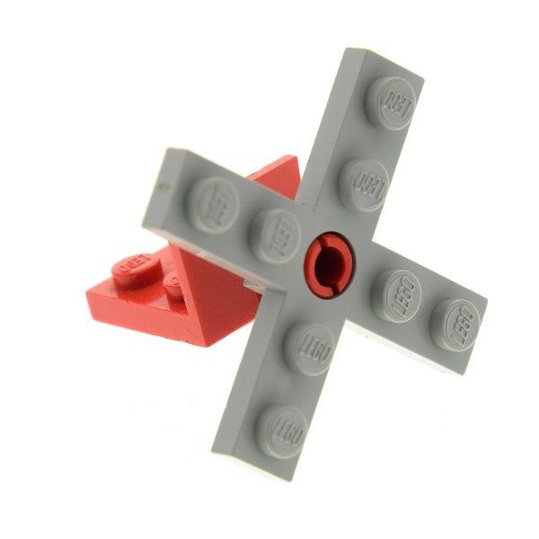 1 x Lego System Rotor alt-hell grau 4 Blätter 5 Diameter/Durchmesser eckig mit Winkel Halter Platte 2x2 rot Propeller Hubschrauber Helikopter 3481 3461