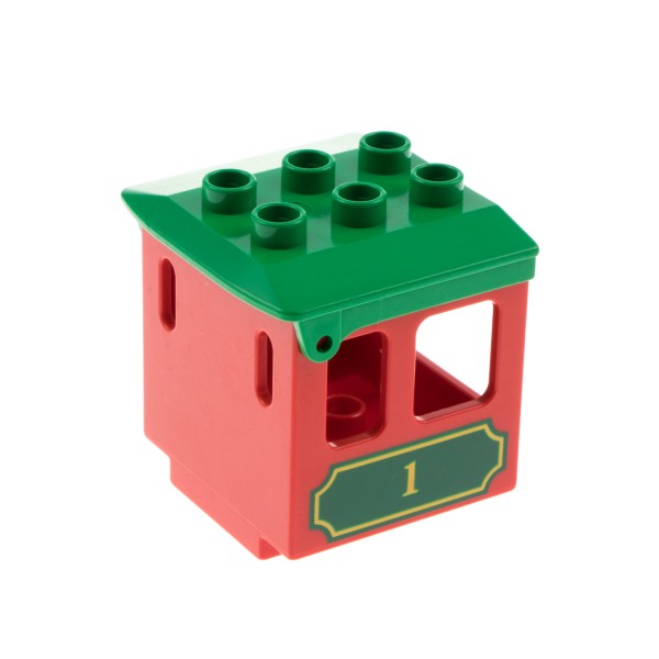 1x Lego Duplo Kabine Zug 3x3x3 rot Dach grün bedruckt Nr.1 Eisenbahn Lok 4544pb06