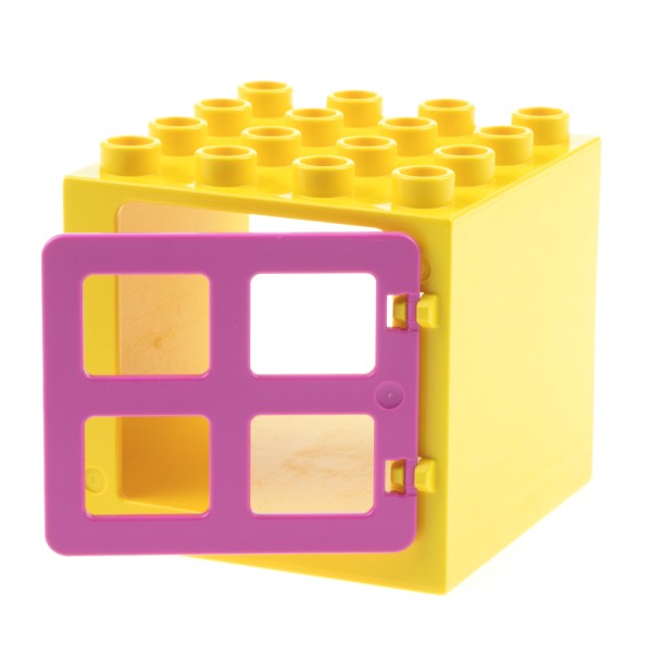 1x Lego Duplo Fenster Tür Würfel gelb Rand dünn 4 Scheiben pink 90265 18857