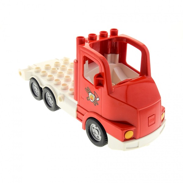 1x Lego Duplo Fahrzeug Feuerwehr LKW B-Ware abgenutzt rot bedruckt 87700c02pb01