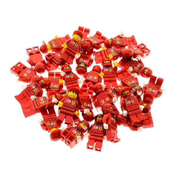 5 x Lego System City Mini Figuren Rennfahrer Figur rot F1 Ferrari Mechaniker ohne Zubehör mit Kopfbedeckung zufällig gemischt 
