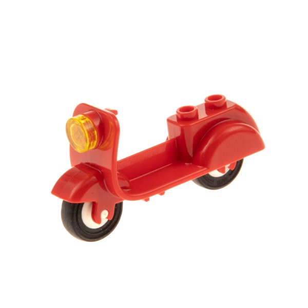1x Lego Motorrad City Scooter rot Räder weiß Scheinwerfer ohne Lenker 15396