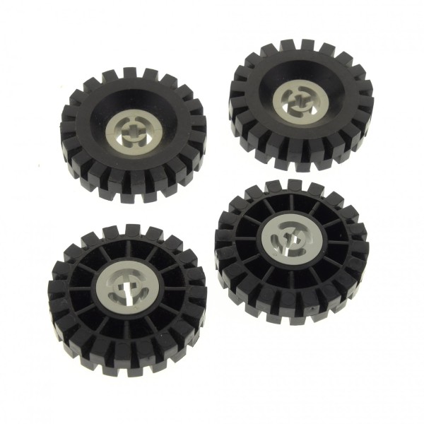 4x Lego Technic Rad schwarz 17x43 Felge alt-hell grau voll Gummi 3634 3482c03