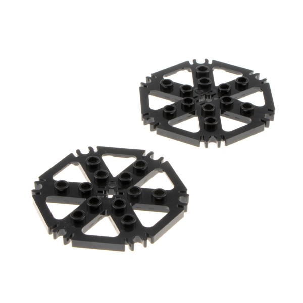 2x Lego Technic Rotor Platte schwarz 6x6 Rotorblätter 6 Clips Noppen leer 64566