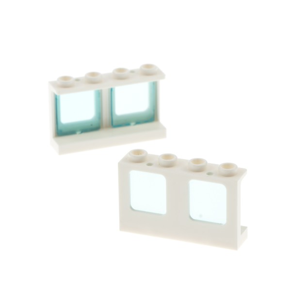 2x Lego Fenster Rahmen 1x4x2 doppelt weiß Scheibe transparent blau 60601 61345