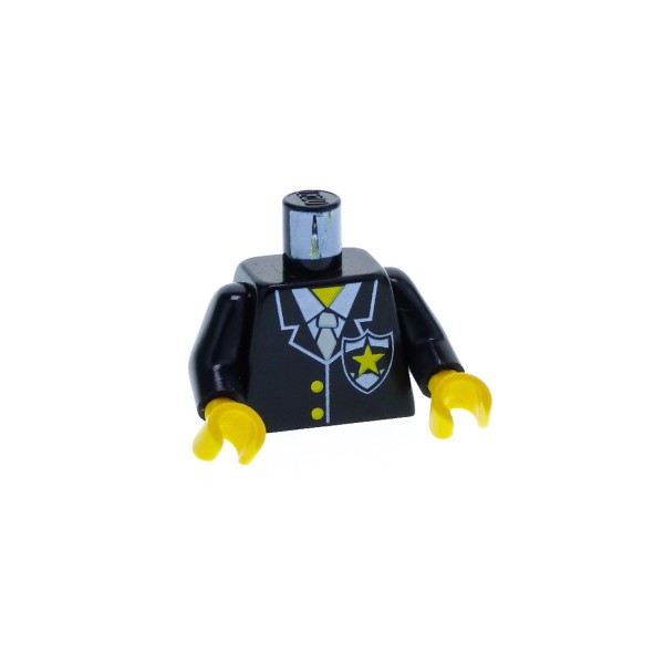 1 x Lego System Torso Oberkörper Figur Polizist Classic Town schwarz Anzug 2 Knöpfe Polizei Marke Stern Arme schwarz Hände gelb 973px20c01 