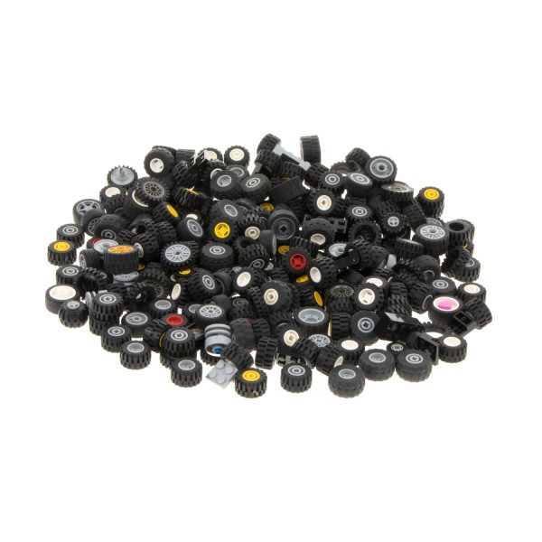 0,60 kg Lego Räder Großpack Set Reifen Felgen klein schwarz Auto Rad Mischung