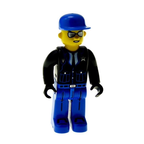 1 x Lego System Figur 4 Juniors Polizist Mann Police Jacke schwarz Hose Basecap blau Sonnenbrille 4666 4669 4j008