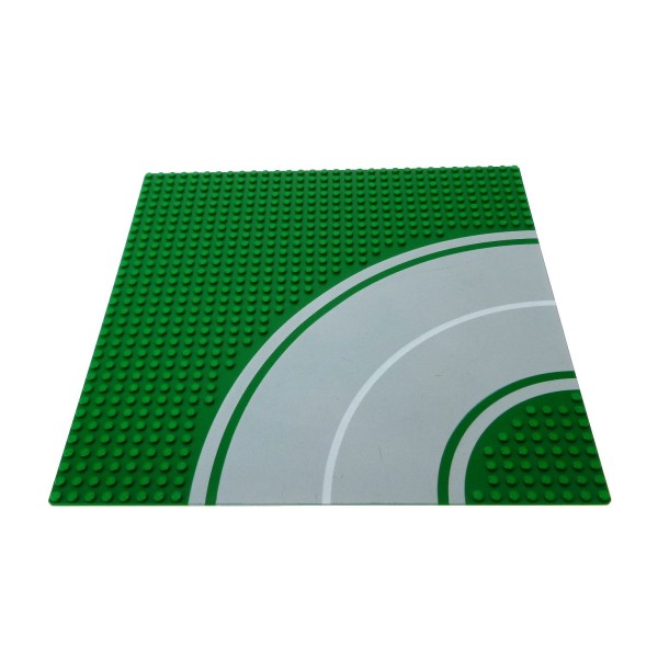 1x Lego Bau Platte B-Ware abgenutzt 32x32 Kurve 8N grün grau Straße 613p01