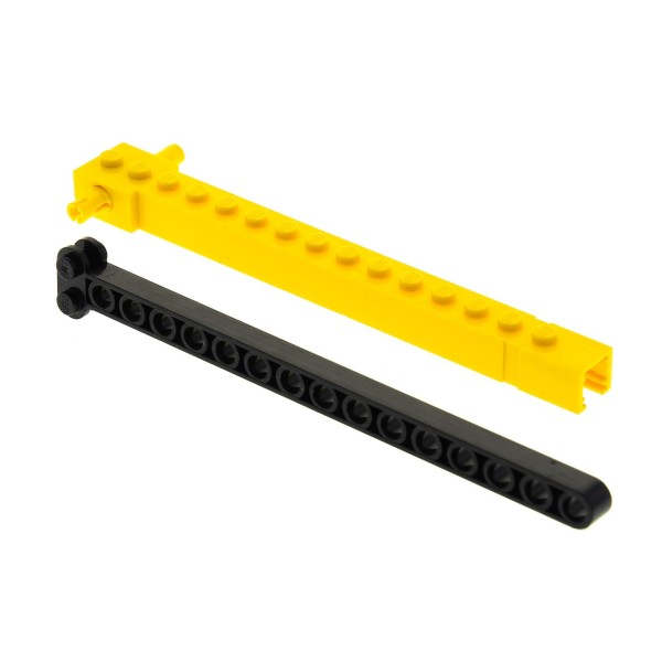 1 x Lego System Kran Arm gelb neue Form 15 Noppen 16L Ausleger 2 feste Pins seitlich mit Innenteil schwarz Set 4668 2351 2350c