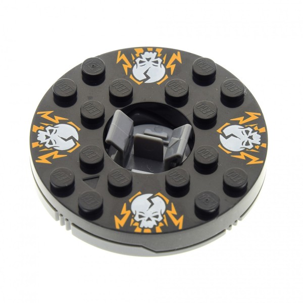 1 x Lego System Ninjago Spinner rund gewölbt 6x6 schwarz neu-dunkel grau Totenkopf weiss Drehscheibe Kreisel mit Gleitstein Set 2116 4612295 bb493c02pb03