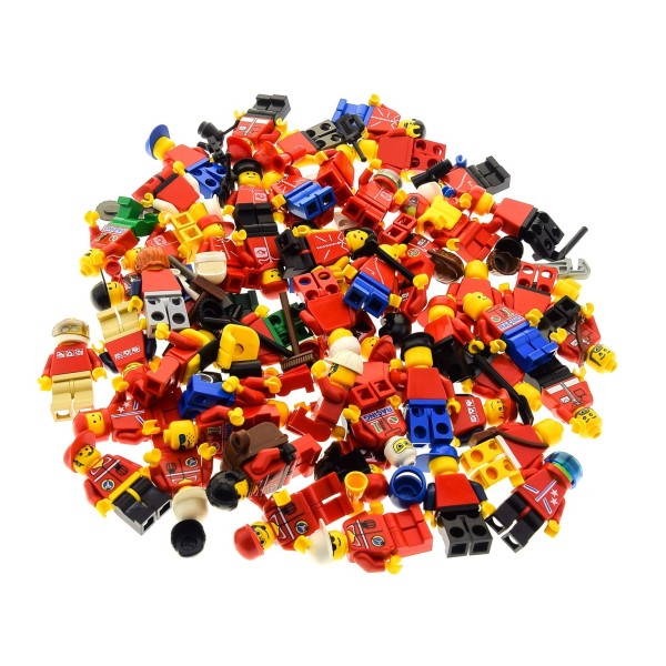5 x Lego System City Mini Figuren Town Figur Torso rot bedruckt bunt mit Zubehör Haare Kopfbedeckung zufällig gemischt 