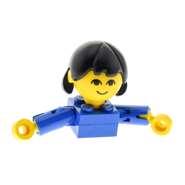 1 x Lego System Homemaker Großkopf Figur Frau Mutter Kind Mädchen Torso blau Gesicht ohne Augenbrauen Arme kurz Haare lang ohne extra Halterung 276 x196 685px1c01
