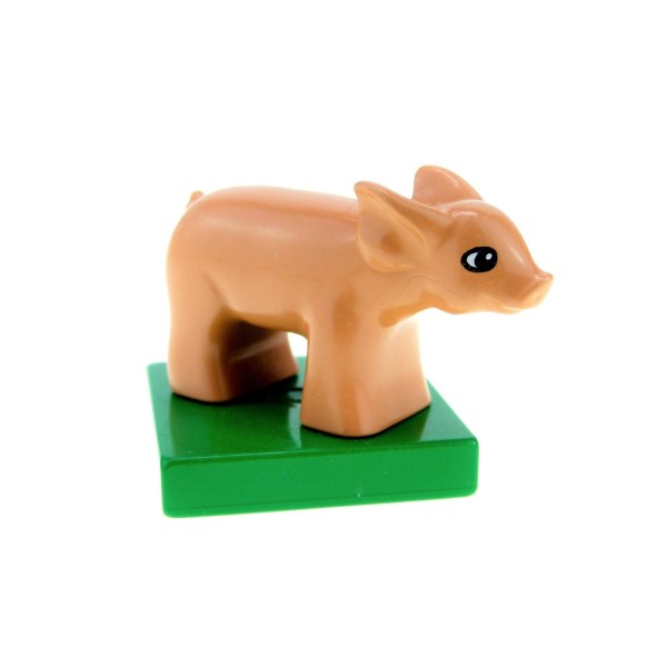 1x Lego Duplo Tier Schwein Ferkel nougat auf Platte grün Sau Baby 75726c01pb01