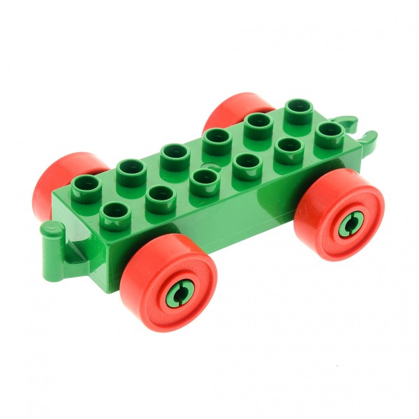 1x Lego Duplo Anhänger 2x6 grün Reifen rot Auto Schiebe Zug ohne Steg 2312c02