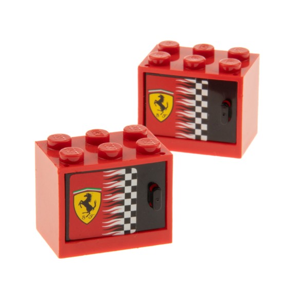 2x Lego Schrank Gehäuse 2x3x2 rot Tür links schwarz Ferrari 4533pb009L 4532a