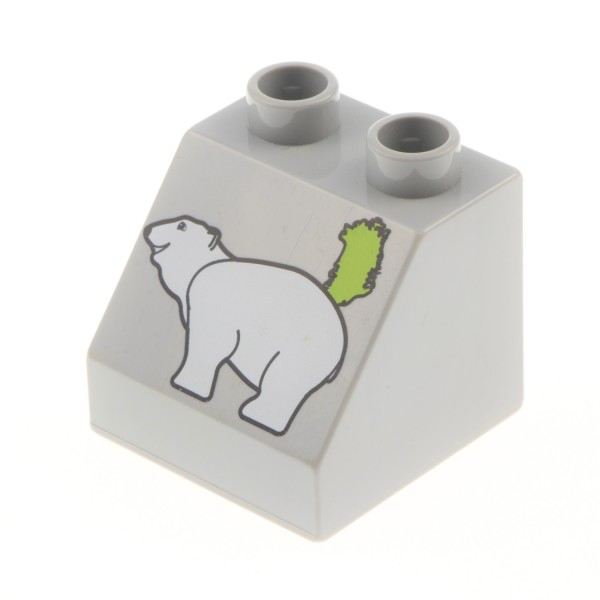 1x Lego Duplo Dach Stein 2x2x1 neu-hell grau bedruckt Eisbär weiß 6474pb15