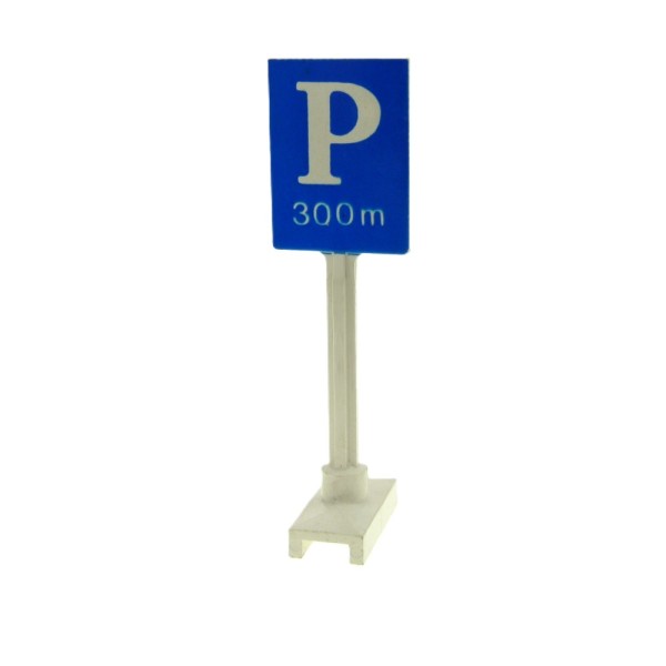 1x Lego Verkehr Schild Rechteck weiß blau bedruckt Parken 300 m Parkplatz 675p01