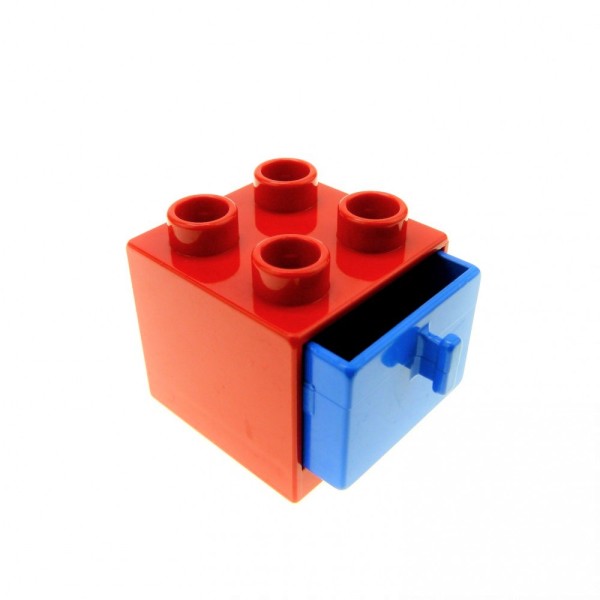 1x Lego Duplo Möbel Schrank 2x2x1 1/2 rot Schublade blau Haus 4891 4890