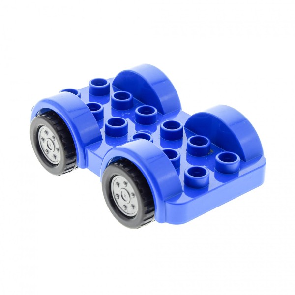 1x Lego Duplo Fahrzeug Chassis blau 2x6 Räder flat silber Auto 6048908 11841c01