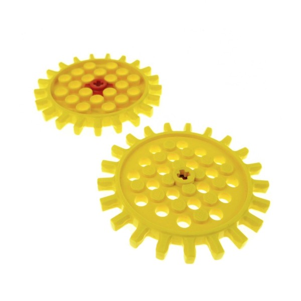 2x Lego Technic Zahnrad gelb rot groß mit Achs Loch Zahnräder 21 Zähne Rad g21