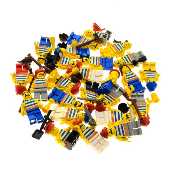 5 x Lego System City Mini Figuren Pirat Seeräuber Seemann Piraten Torso Streifen blau weiss mit Zubehör Kopfbedeckung zufällig gemischt 