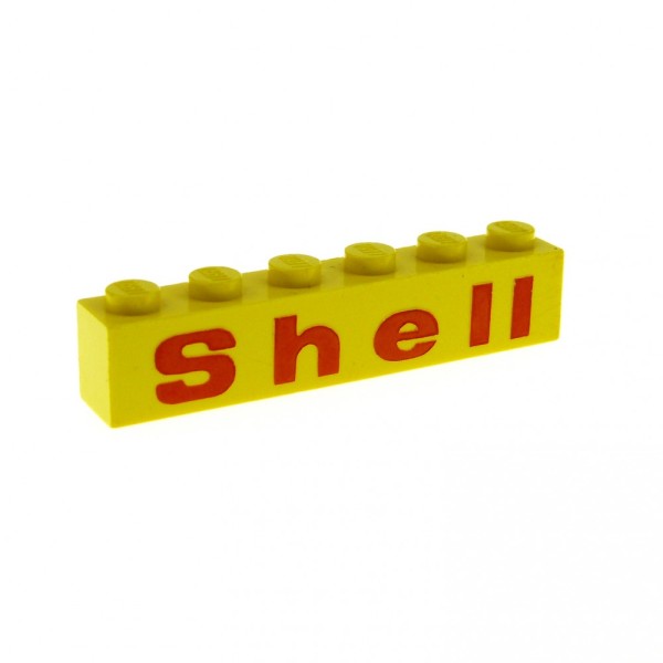 1x Lego Bau Stein 1x6 gelb rot bedruckt Shell Tankstelle City 3009pt1