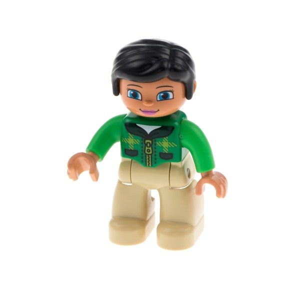 1x Lego Duplo Figur Frau beige Jacke grün Augen blau Mutter 47394pb203
