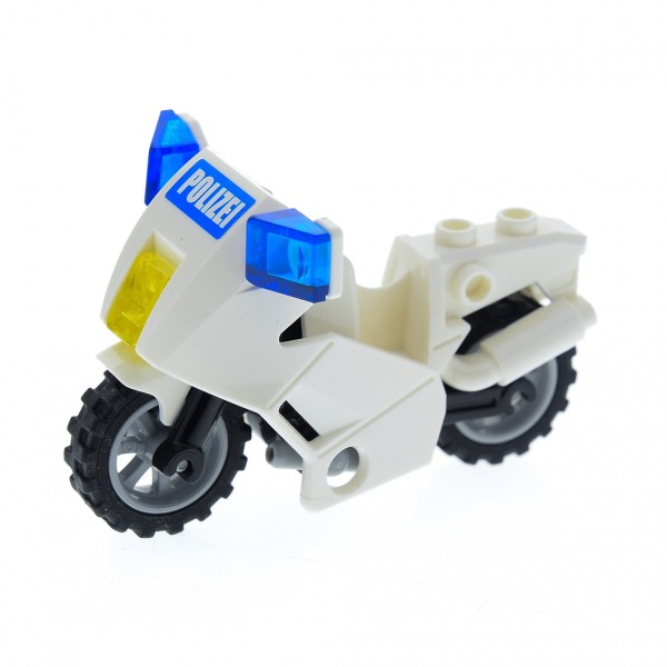 1x Lego Motorrad weiß Räder neu-hell grau Sticker Polizei blau 7235 52035c01pb11