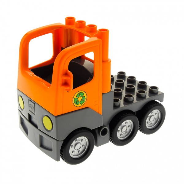 1x Lego Duplo LKW orange neu-dunkel grau Laster Auto Müll Wagen 48125c03pb01