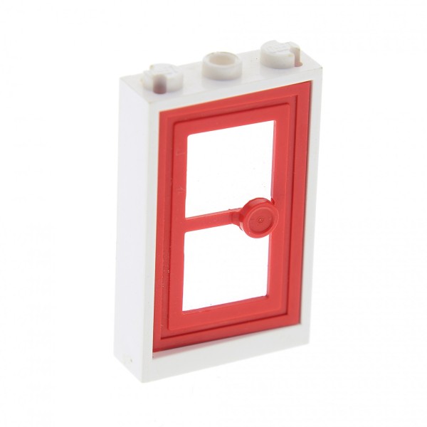 1x Lego Tür Rahmen weiß 1x3x4 Tür Blatt rot mit Scheibe Zarge Haus 7930 3579