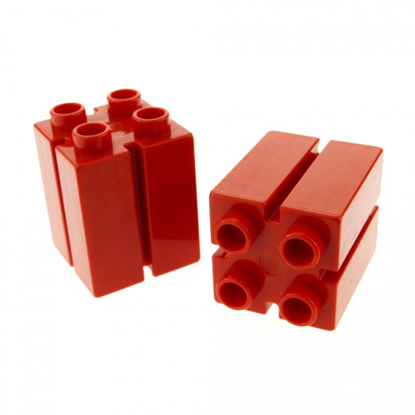 2x Lego Duplo Bau Stein rot 2x2x2 Rille Nut Säule Bauernhof Feuerwehr 41978
