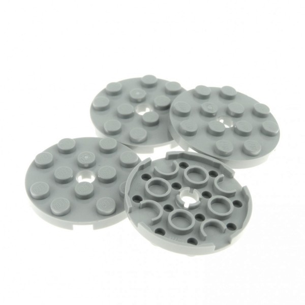 4x Lego Bau Platte rund 4x4 neu-hell grau mit Loch Scheibe Rundplatte 60474