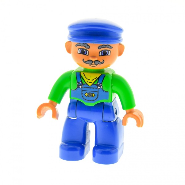 1x Lego Duplo Figur Mann blau Top grün Kappe Augen blau Zug Ingenieur 47394pb048