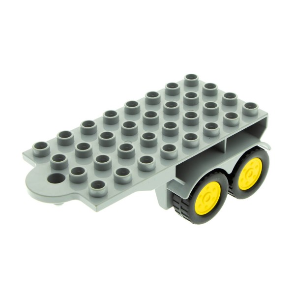 1x Lego Duplo LKW Auflieger Anhänger 4x8 neu-hell grau Räder gelb 18523c01