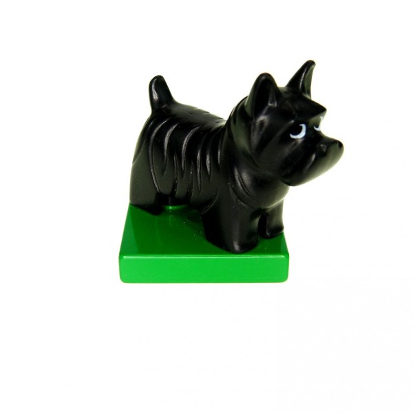 1x Lego Duplo Tier Hund schwarz Terrier Sockel grün Haus Scotty 2299c01pb01